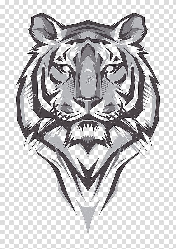 Black and gray tiger illustration, T-shirt Bengal tiger Drawing ...