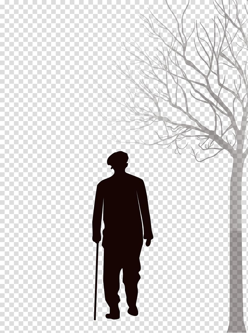 late autumn, lonely old man on crutches back transparent background PNG clipart