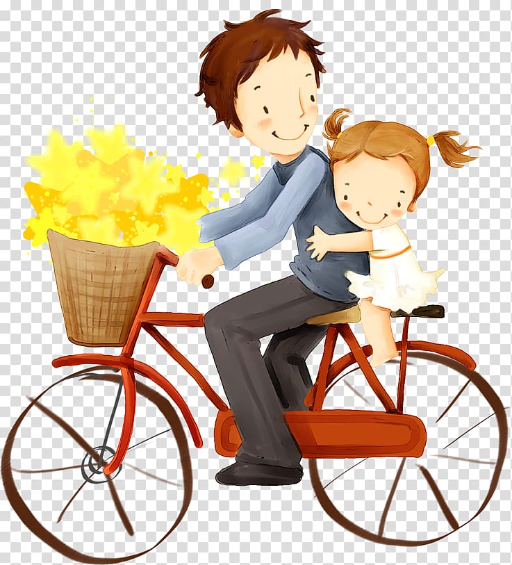 father and daughter riding on red bicycle illustration, Father Child Baby transport Happiness, Father\'s Day,father,father transparent background PNG clipart