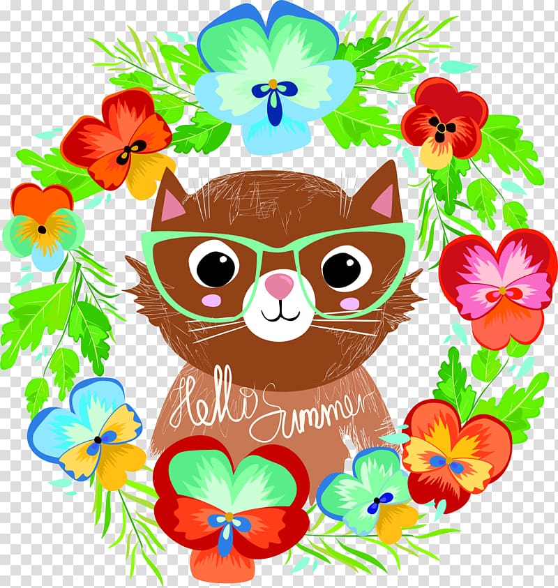 Cat Kitten Floral design Illustration, Kitty fox transparent background PNG clipart
