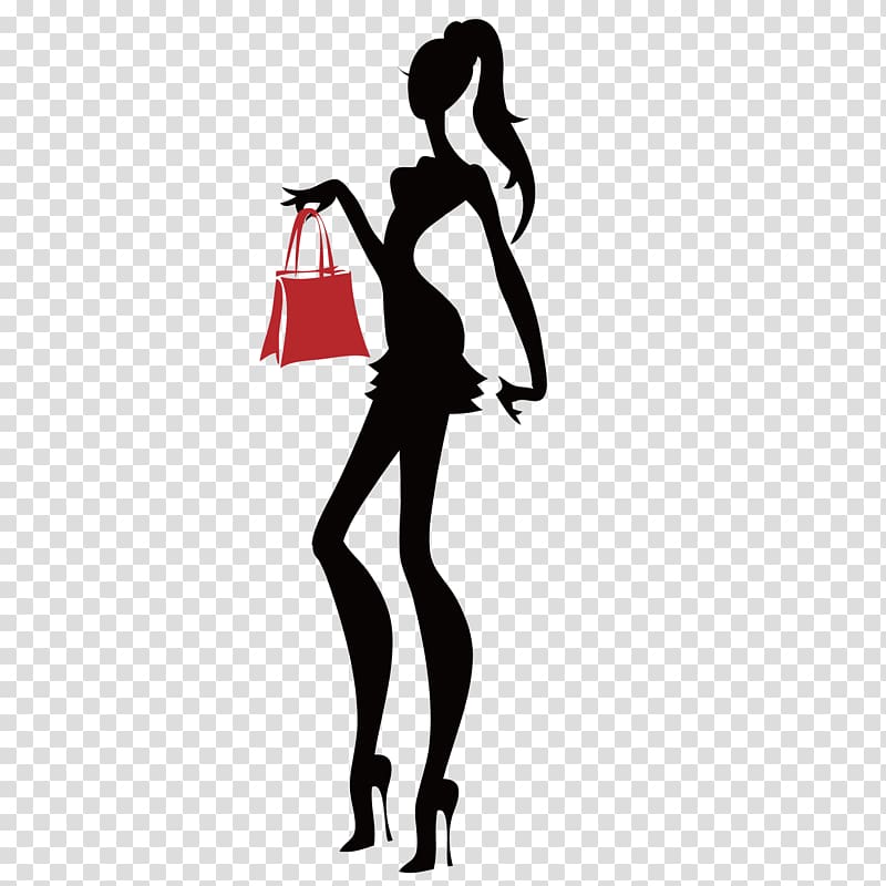 silhouette of female, Fashion Logo Boutique Illustration, Fashion shopping girl silhouette transparent background PNG clipart