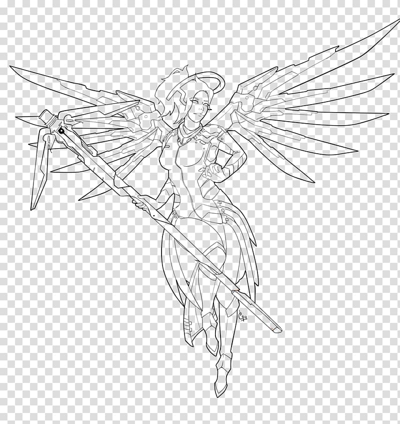 Drawing Mercy Overwatch Art Sketch, Line transparent background PNG clipart