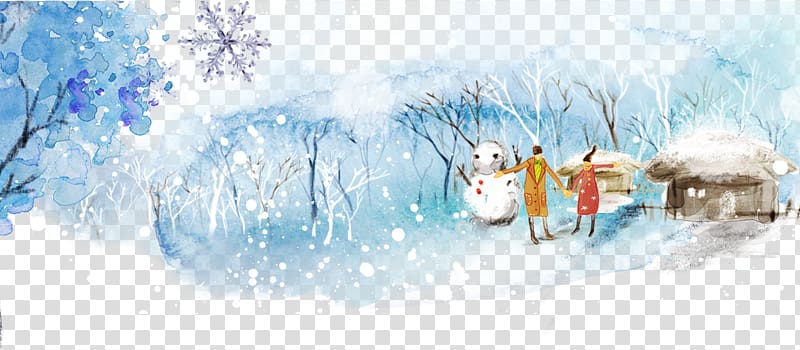 Snowman Winter Illustration, Winter snowman scene material transparent background PNG clipart
