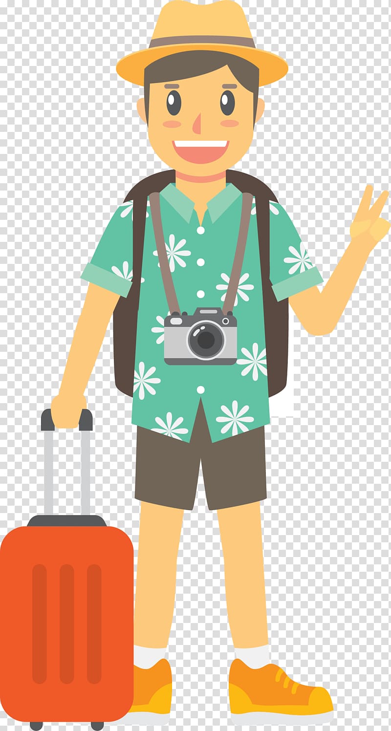 Euclidean Travel Tourism Icon, Tourists traveling by the sea, man carrying SLR camera and luggage bag illustration transparent background PNG clipart