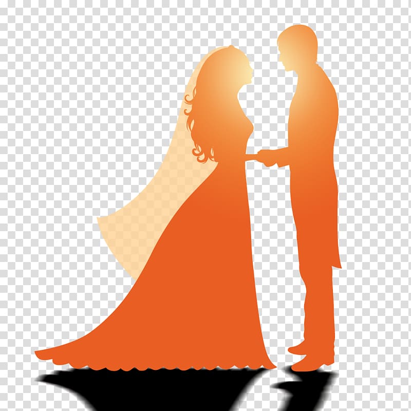orange silhouette of wedding, Wedding invitation Marriage Silhouette, Wedding couple decorative pattern transparent background PNG clipart