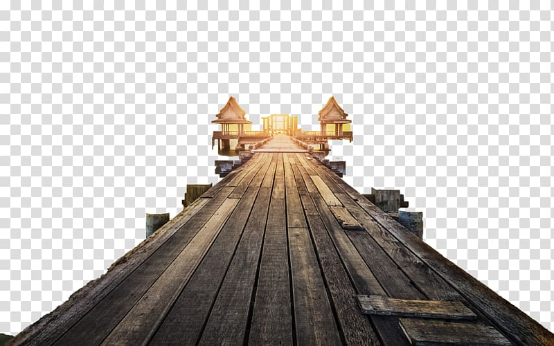 Covered bridge Fukei Sea Beach, Light wood plank road transparent background PNG clipart