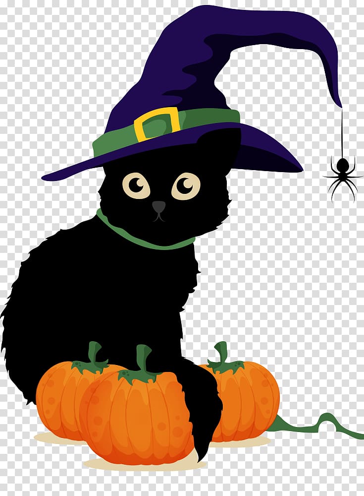Halloween Poster Drawing Black cat, cute cat transparent background PNG clipart