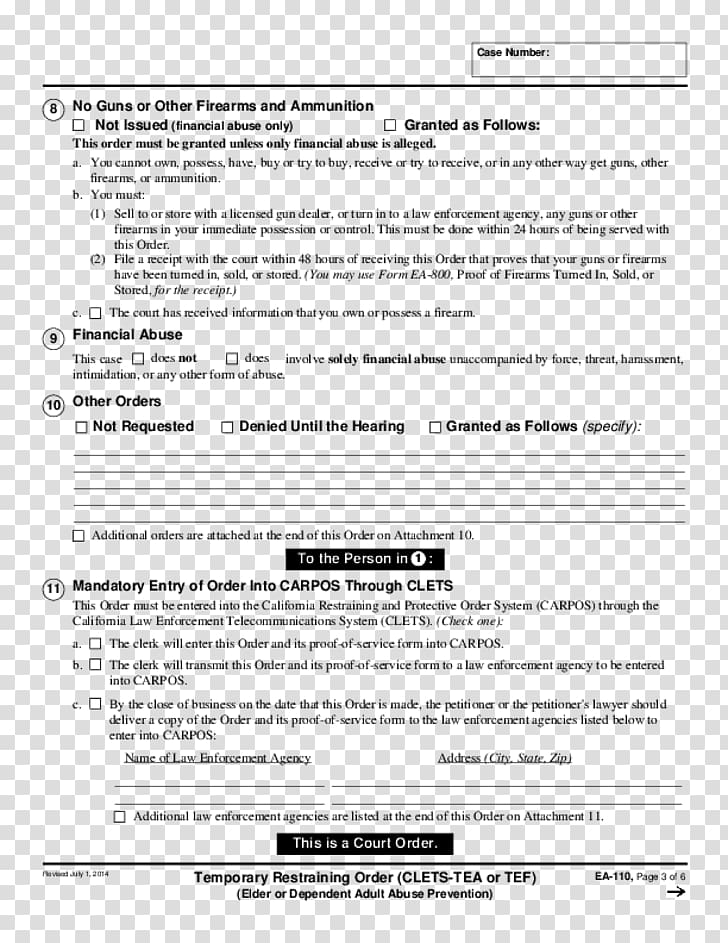 Restraining order Document Court Information, Order FOrm transparent background PNG clipart