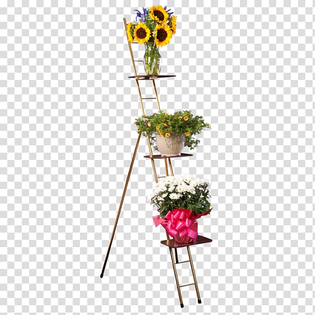 three assorted petaled flower arrangement with brown wooden ladder rack, Floral design Cut flowers Flowerpot, flower transparent background PNG clipart