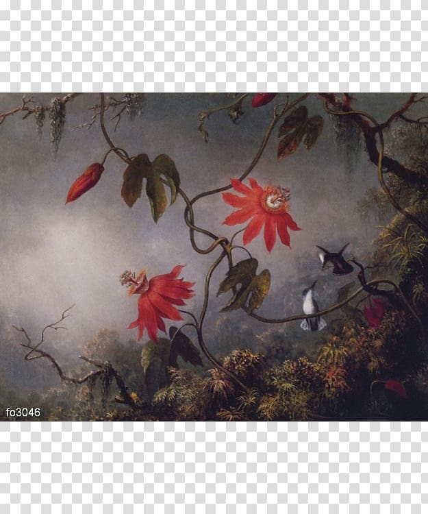 Passion Flowers and Hummingbirds Hummingbird and Passionflowers Passion Flowers with Three Hummingbirds Painting, painting transparent background PNG clipart