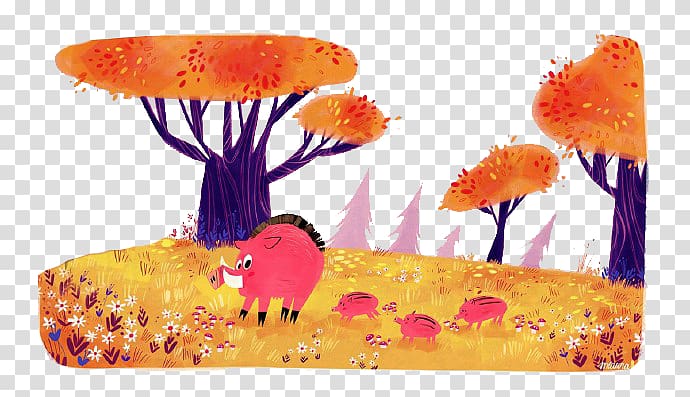 Wild boar Cartoon Illustration, Cartoon forest Boar transparent background PNG clipart