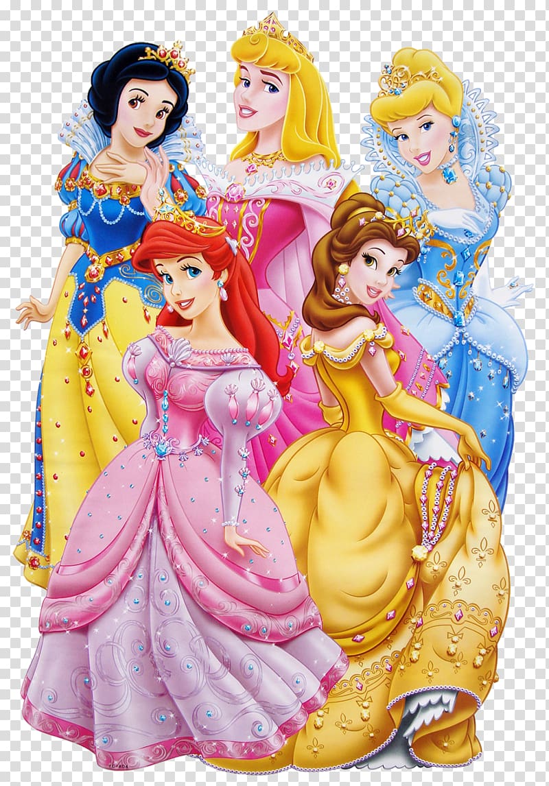 five Disney Princesses illustration, Princess Aurora Princess Jasmine Minnie Mouse Belle Ariel, Disney Princess transparent background PNG clipart