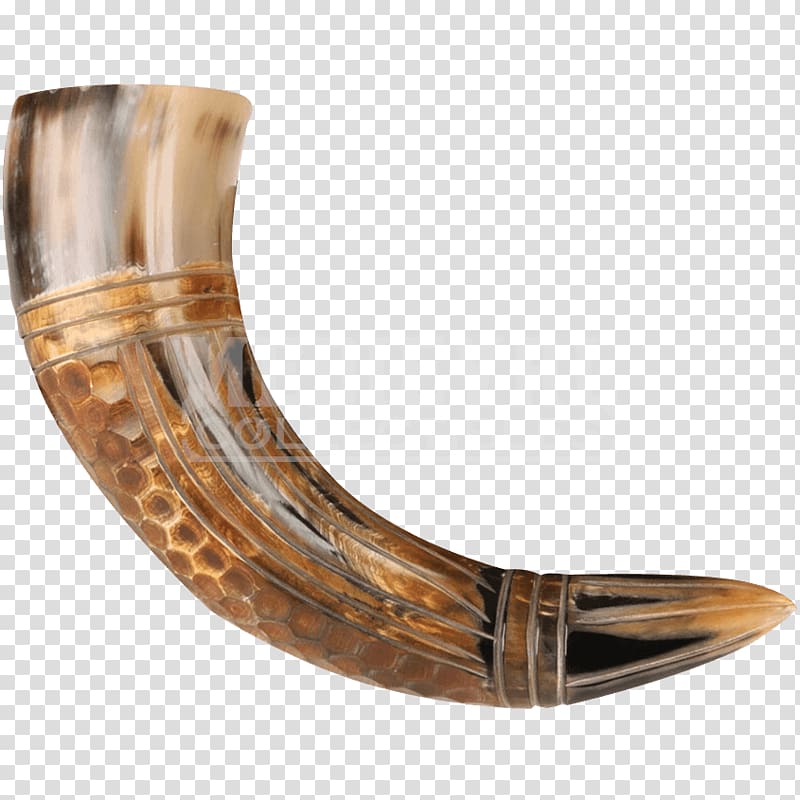 Drinking horn Viking Renaissance, carved genuine men transparent background PNG clipart