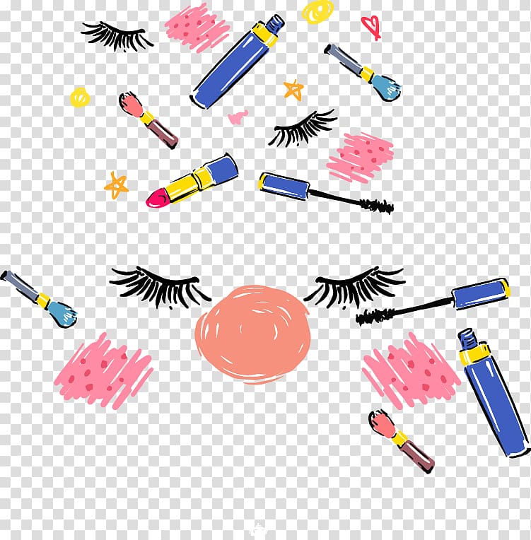 make-up set, Eye shadow Eyelash Lipstick Cosmetics, painted false eyelashes eye shadow pen Lipstick transparent background PNG clipart