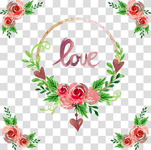 pink and green floral wreath , Euclidean Watercolor painting, Hand-painted decorative garland transparent background PNG clipart thumbnail