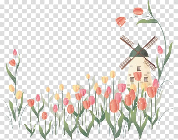 Tulip Flower , Windmills and tulips transparent background PNG clipart