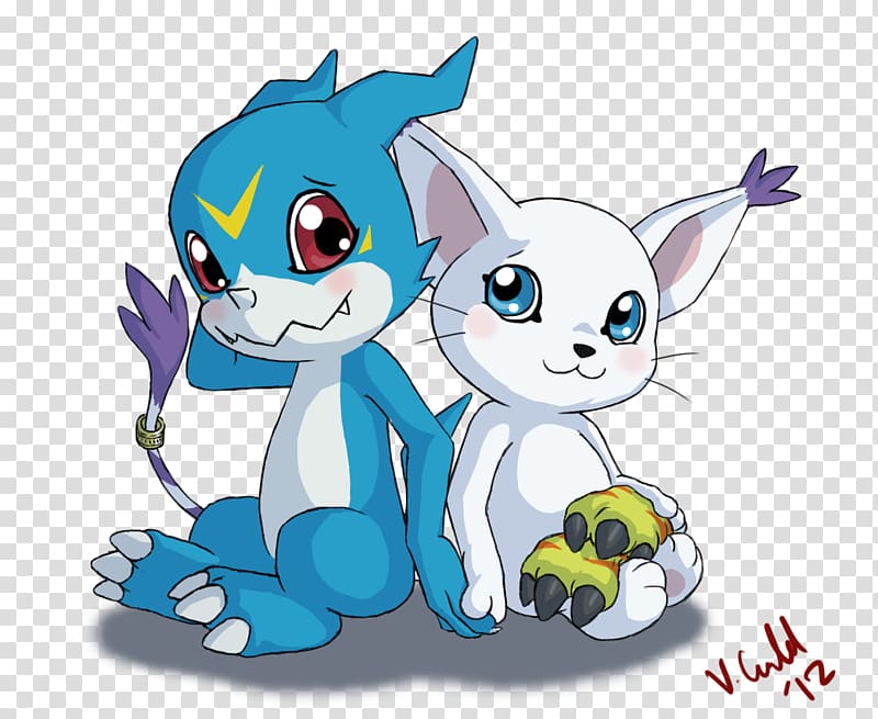 Gatomon Veemon Kitten Drawing Digimon World 3, happy cartoon couple transparent background PNG clipart
