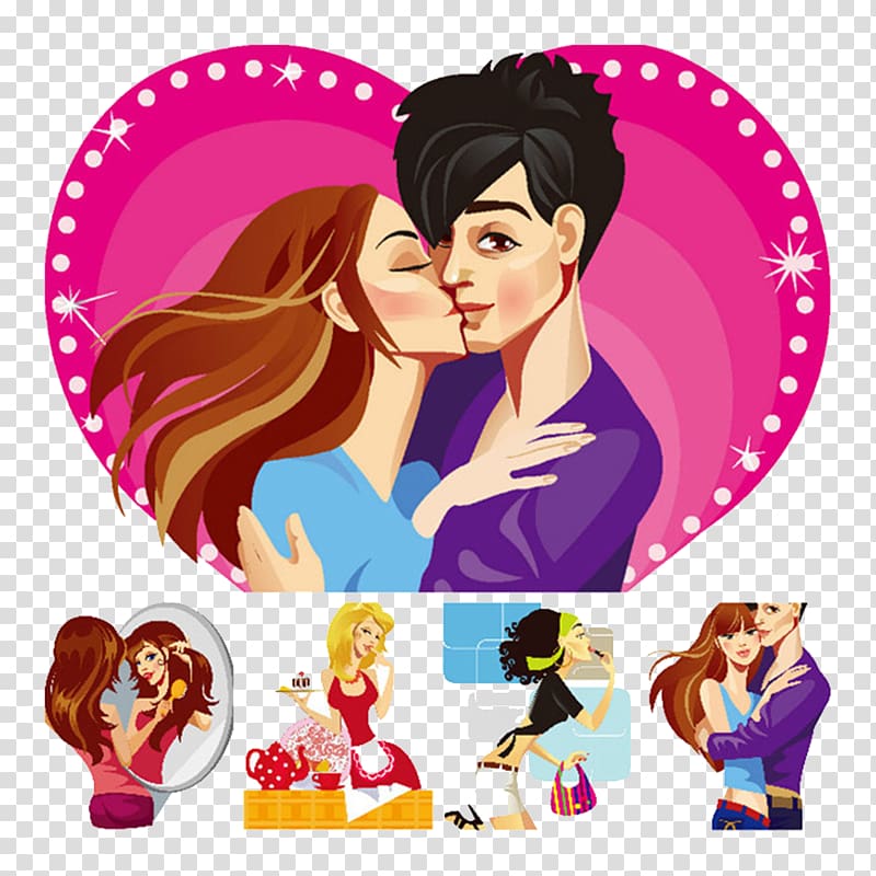 Kiss Illustration, Couple kissing men and women creative hand-painted transparent background PNG clipart