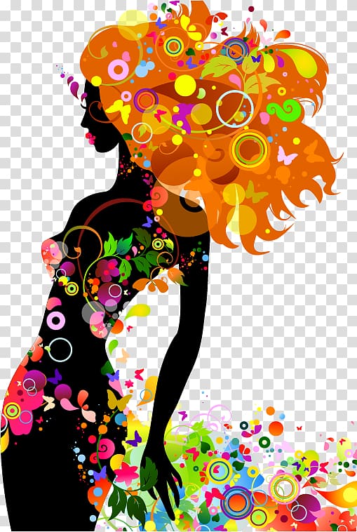 Silhouette Fashion Beauty, colorful pattern women transparent background PNG clipart