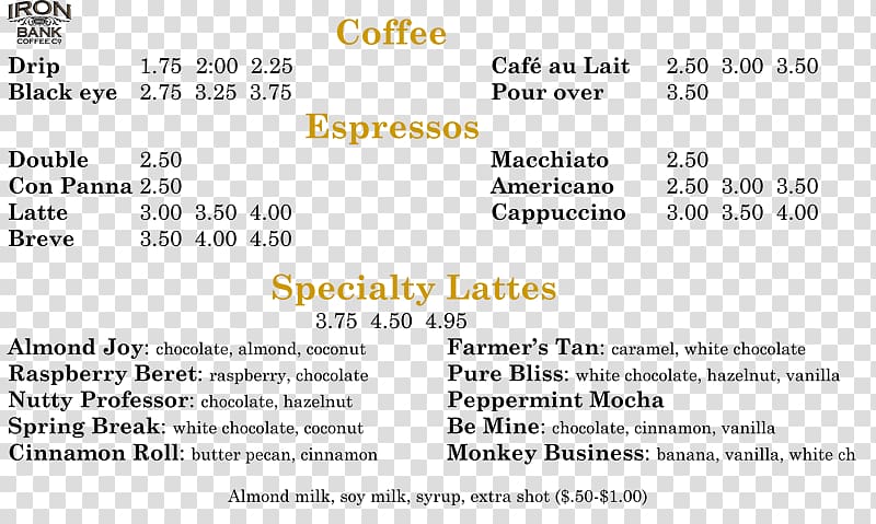 Cafe Frappé coffee Caffè Americano Menu, menu coffee transparent background PNG clipart