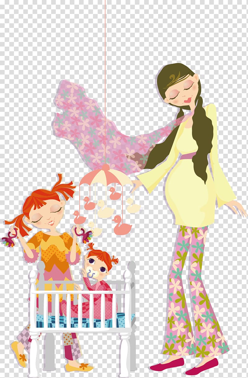 Drawing Cartoon Illustration, Mother and baby transparent background PNG clipart