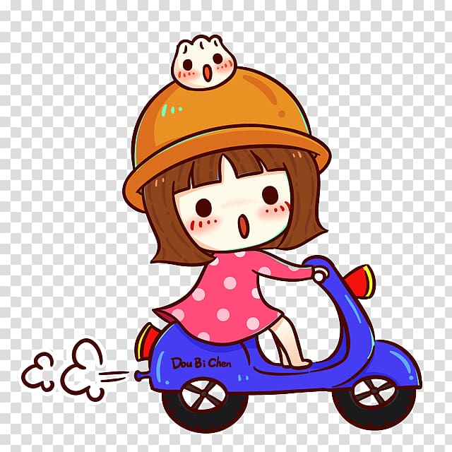 girl riding motor scooter illustration, Scooter Motorcycle Cartoon, Cute cartoon children decoration transparent background PNG clipart