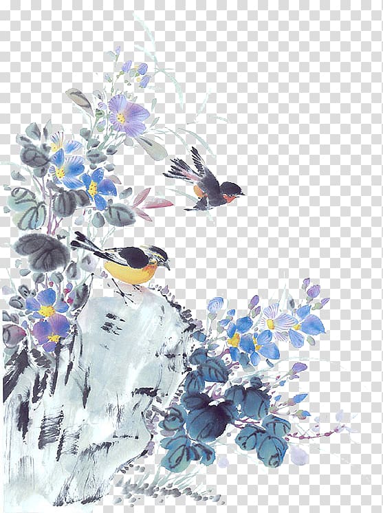 China Chinese painting Laptop, Birds transparent background PNG clipart