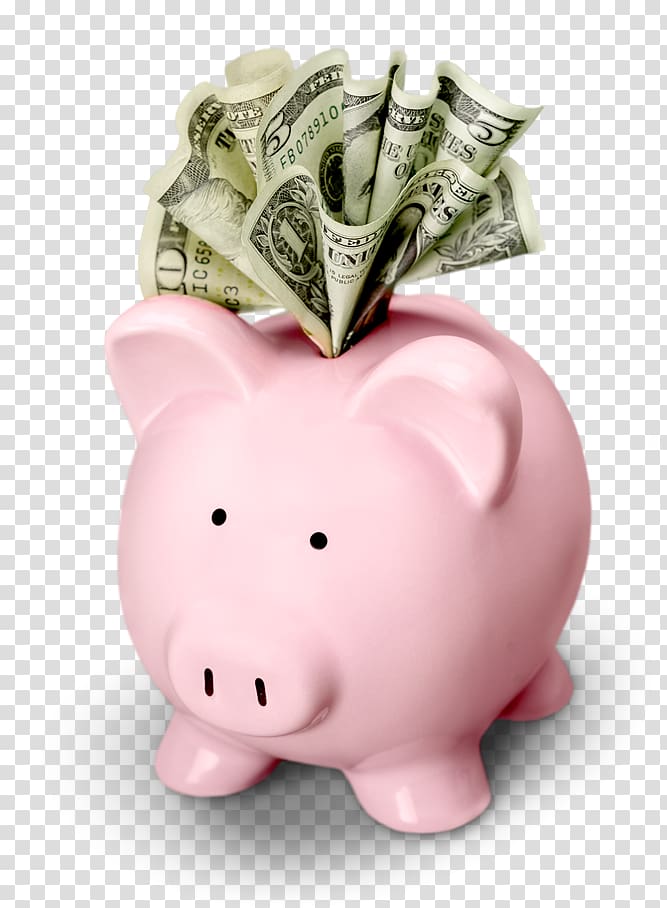 US dollar banknotes stuck on pink ceramic pig coin bank, Piggy bank Saving Snout, piggy bank transparent background PNG clipart