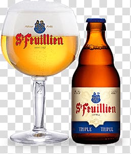 St. Feuillien Triple bottle and wine glass art, St Feuillien Triple With Glass transparent background PNG clipart