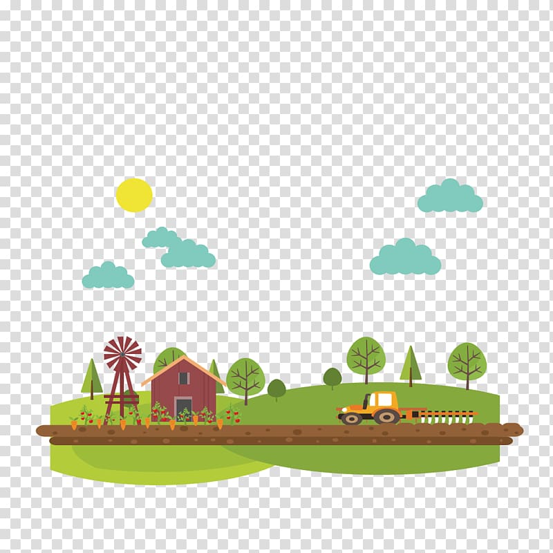 barn and tractor illustration, Adobe Illustrator Euclidean , green village transparent background PNG clipart