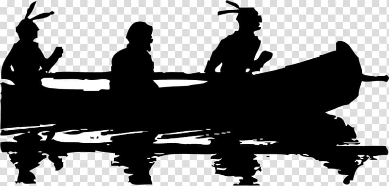 Silhouette Black and white Canoe , Free Native American transparent background PNG clipart