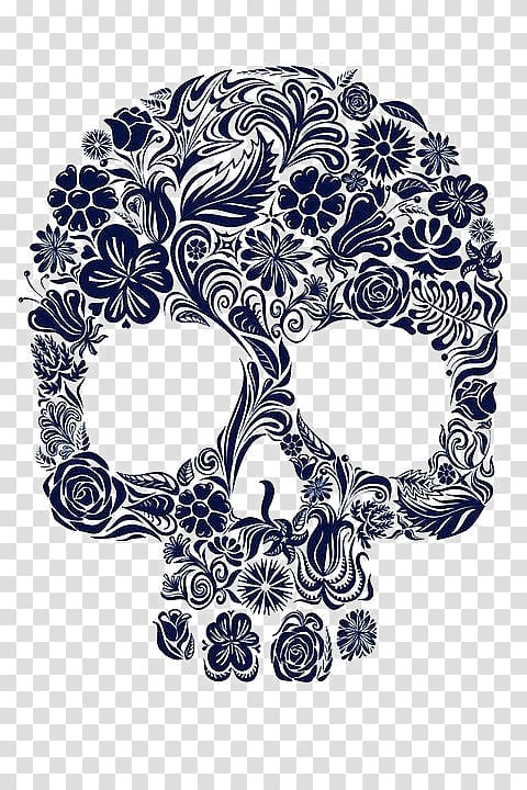 black floral skull , iPhone 5s T-shirt Skull Flower Clothing, Blue skull pattern transparent background PNG clipart