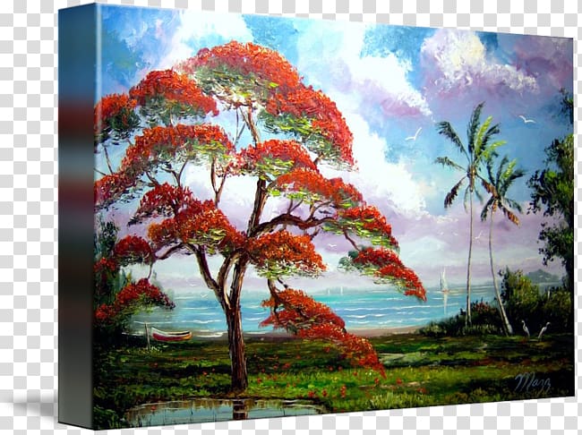 Painting Acrylic paint Modern art Canvas, Royal poinciana transparent background PNG clipart
