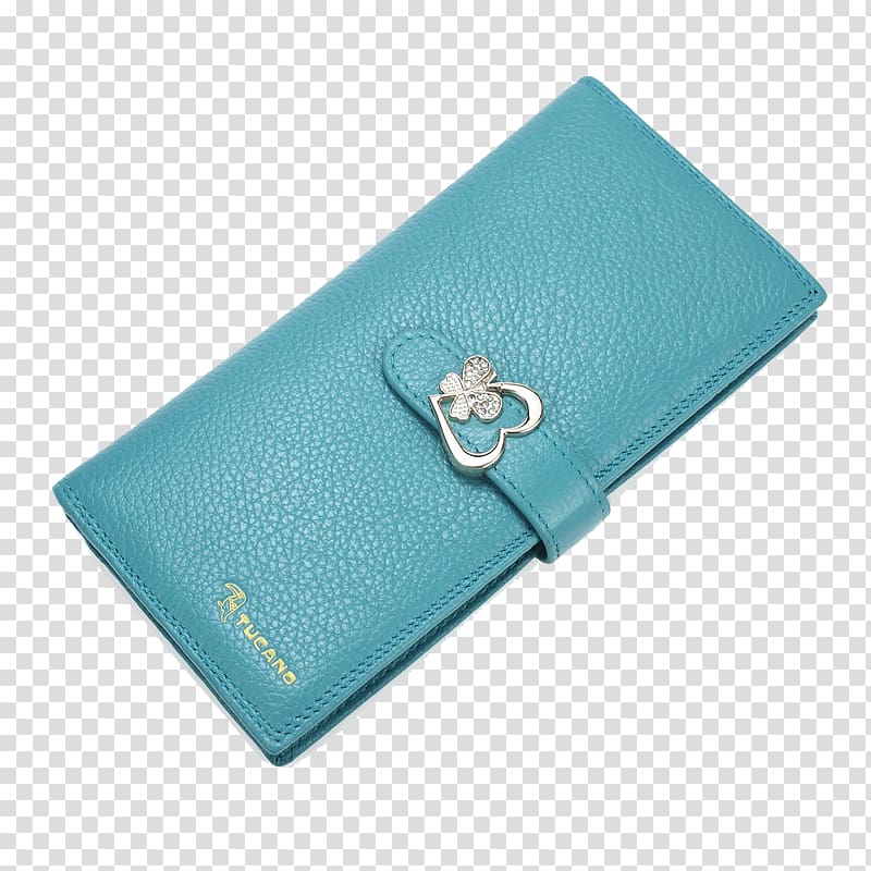 Wallet Leather Zipper Bag, Blue leather buckle long wallet transparent background PNG clipart