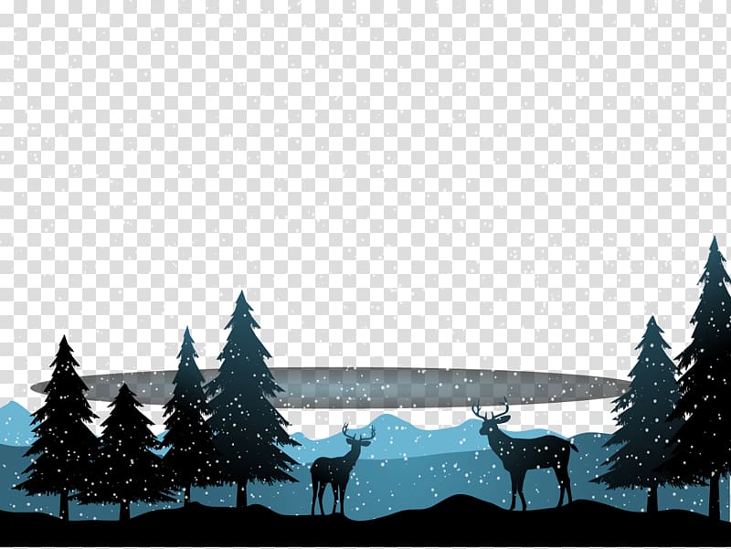 Deer Snow Winter Landscape Christmas, Snowing transparent background PNG clipart