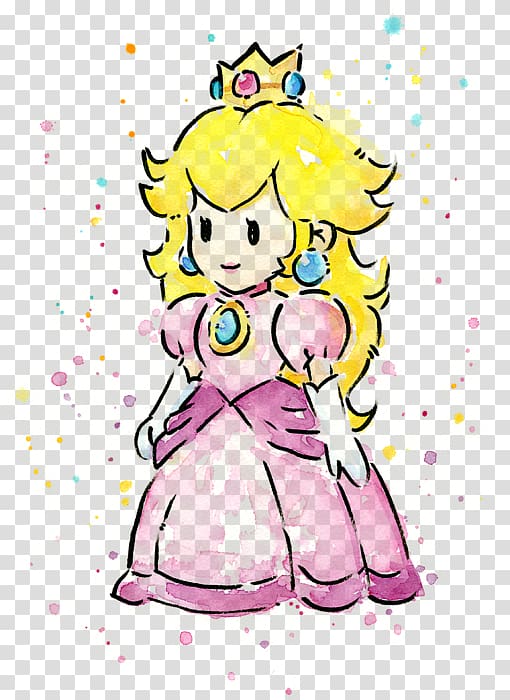 Super Mario Bros. Princess Peach Watercolor painting, watercolor woman like transparent background PNG clipart