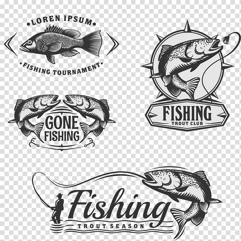 Download Four fishing logos illustration, Fly fishing Angling Scalable Graphics, Black fishing label ...