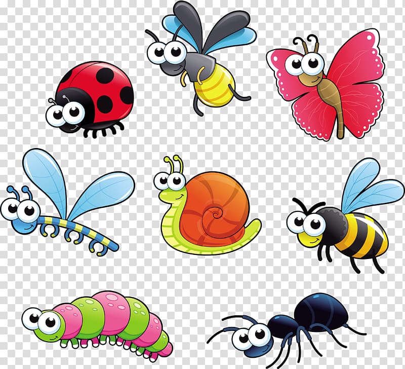 Assorted Color Insects Art Insect Cartoon Bugs Transparent