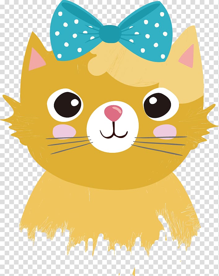 Cat Cartoon Illustration, Cute cartoon cat yellow bow transparent background PNG clipart