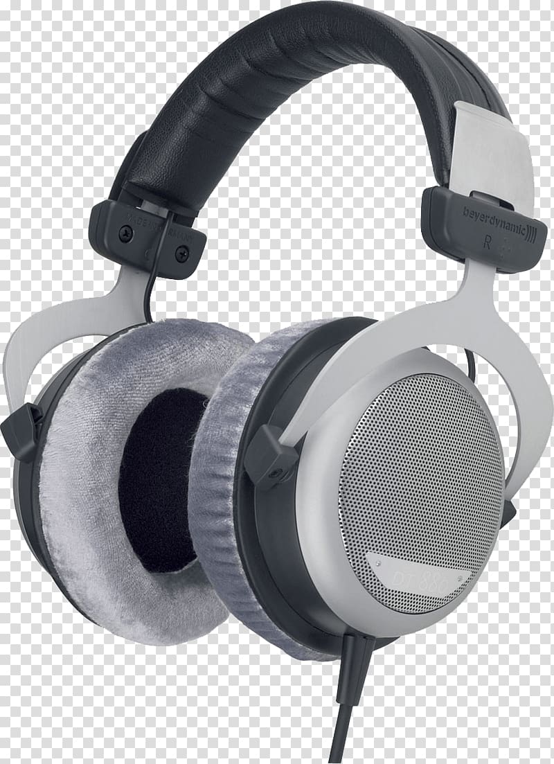gray and black corded headphones, Beyer Dynamic Sideview Headphones transparent background PNG clipart