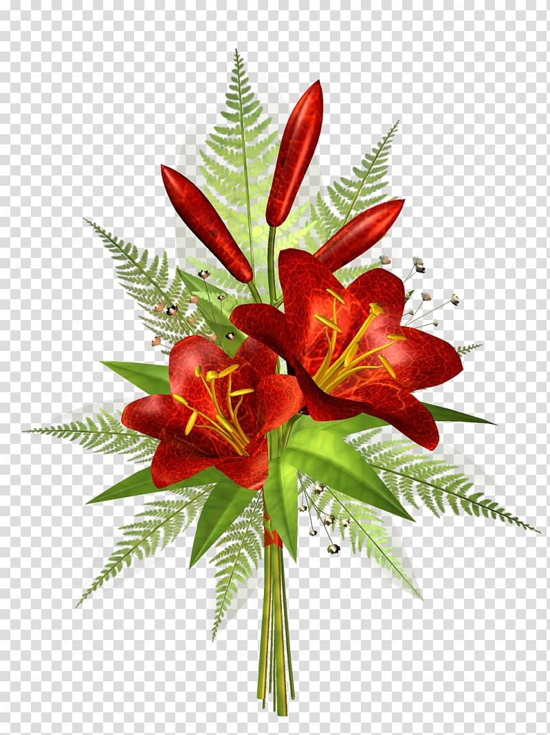 Flower Ornament , Red Flower Decoration , red lilies bouquet transparent background PNG clipart