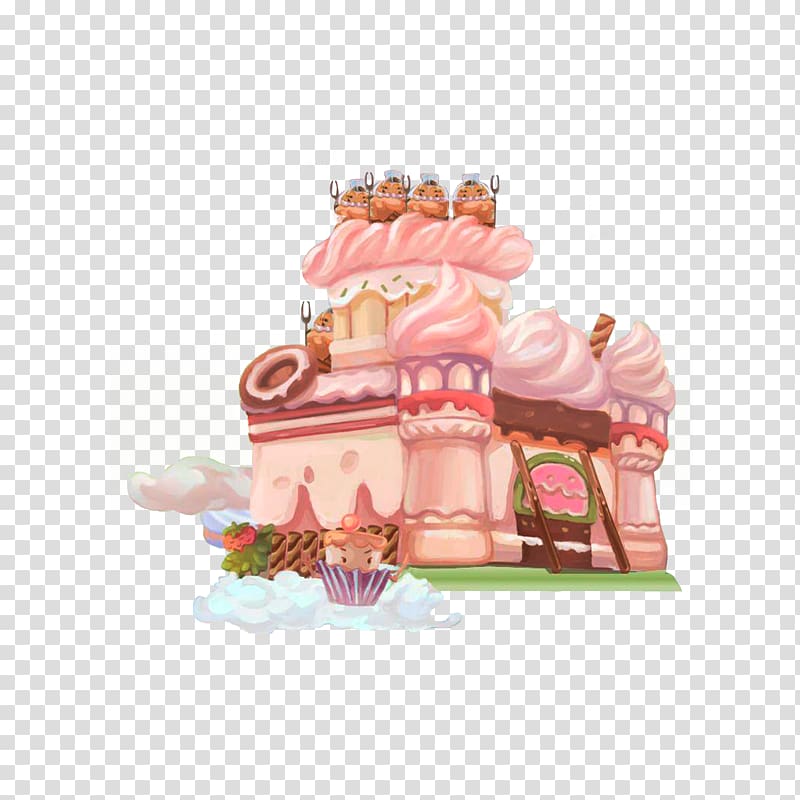 pink cake-themed house illustration, Castle Cartoon Hansel and Gretel Illustration, Dream Castle transparent background PNG clipart