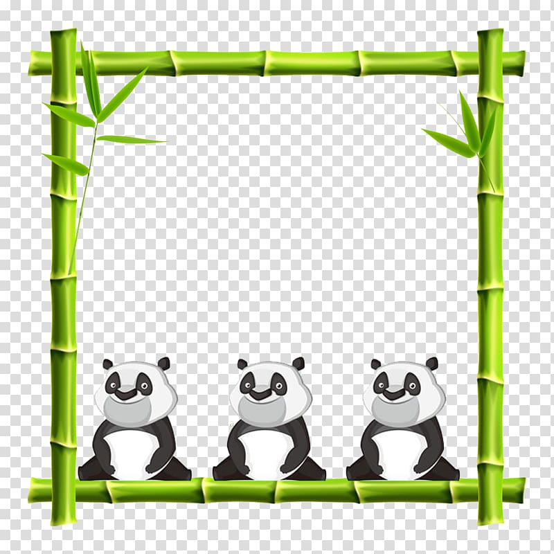 three pandas illustration, Giant panda frame Bamboo , Panda bamboo frame transparent background PNG clipart