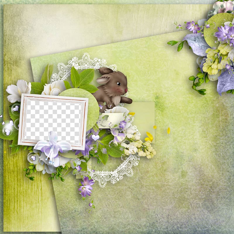Scrap Floral design Ribbon, Mosaic bunny decorative frame transparent background PNG clipart