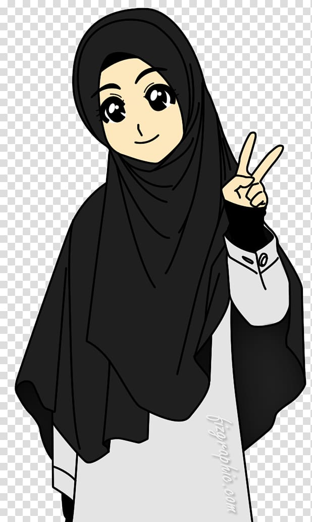 Woman in black hijab illustration, Muslim Islam Hijab Manga Anime