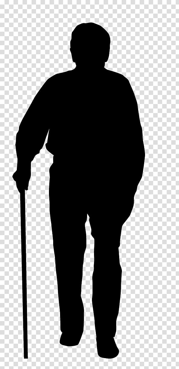 man holding walking stick illustration, Silhouette Old age, Silhouette of the elderly transparent background PNG clipart