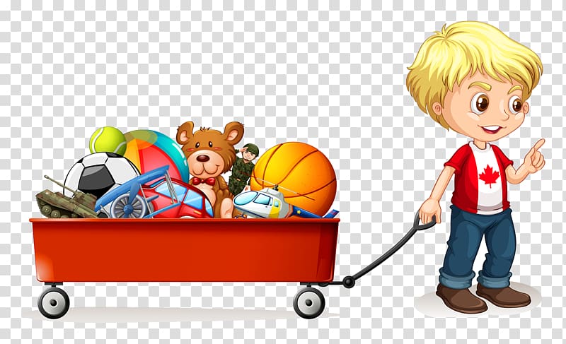 boy pulling wagon full of toys , illustration Illustration, Children and Toys transparent background PNG clipart