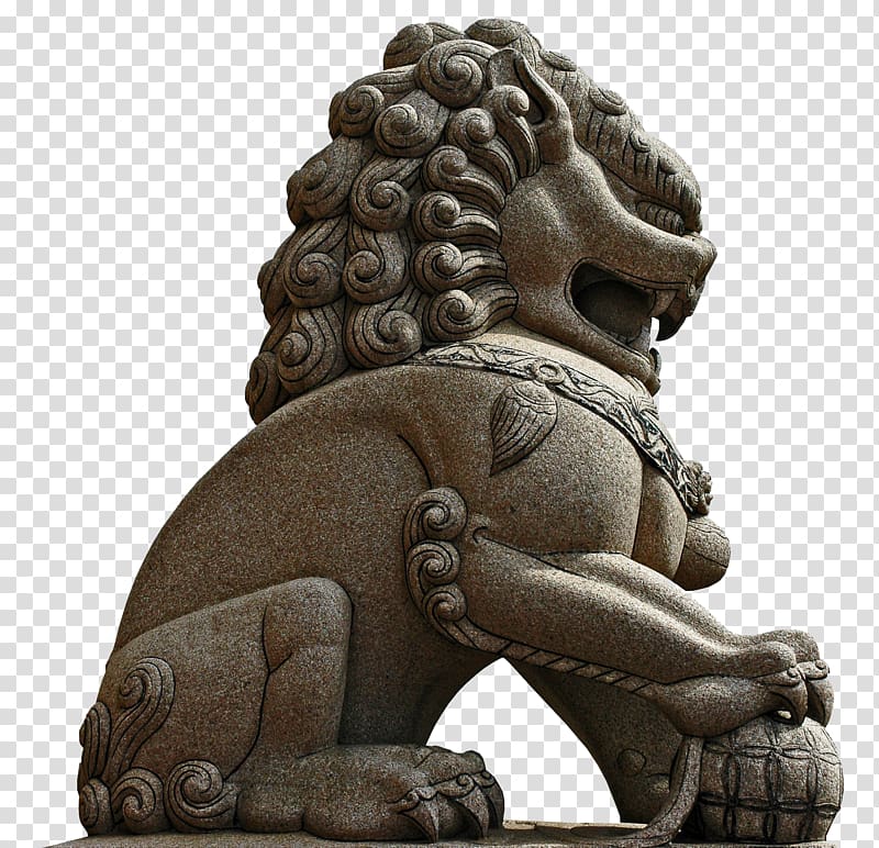 Chinese guardian lions Statue Sculpture, Sitting lions transparent background PNG clipart