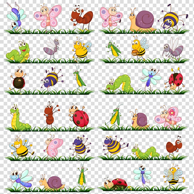 assorted insect lot illustration, Insect Butterfly Cartoon , insect collection transparent background PNG clipart