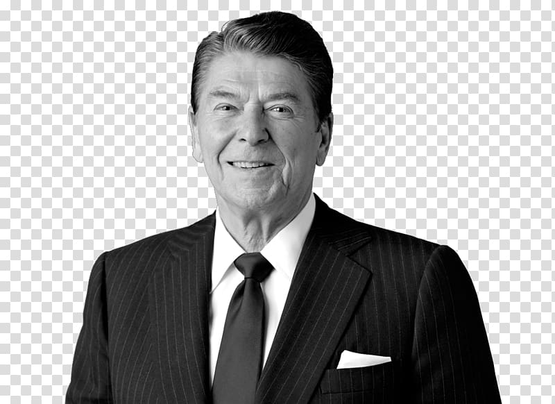 men's black suit, Ronald Reagan Smiling transparent background PNG clipart
